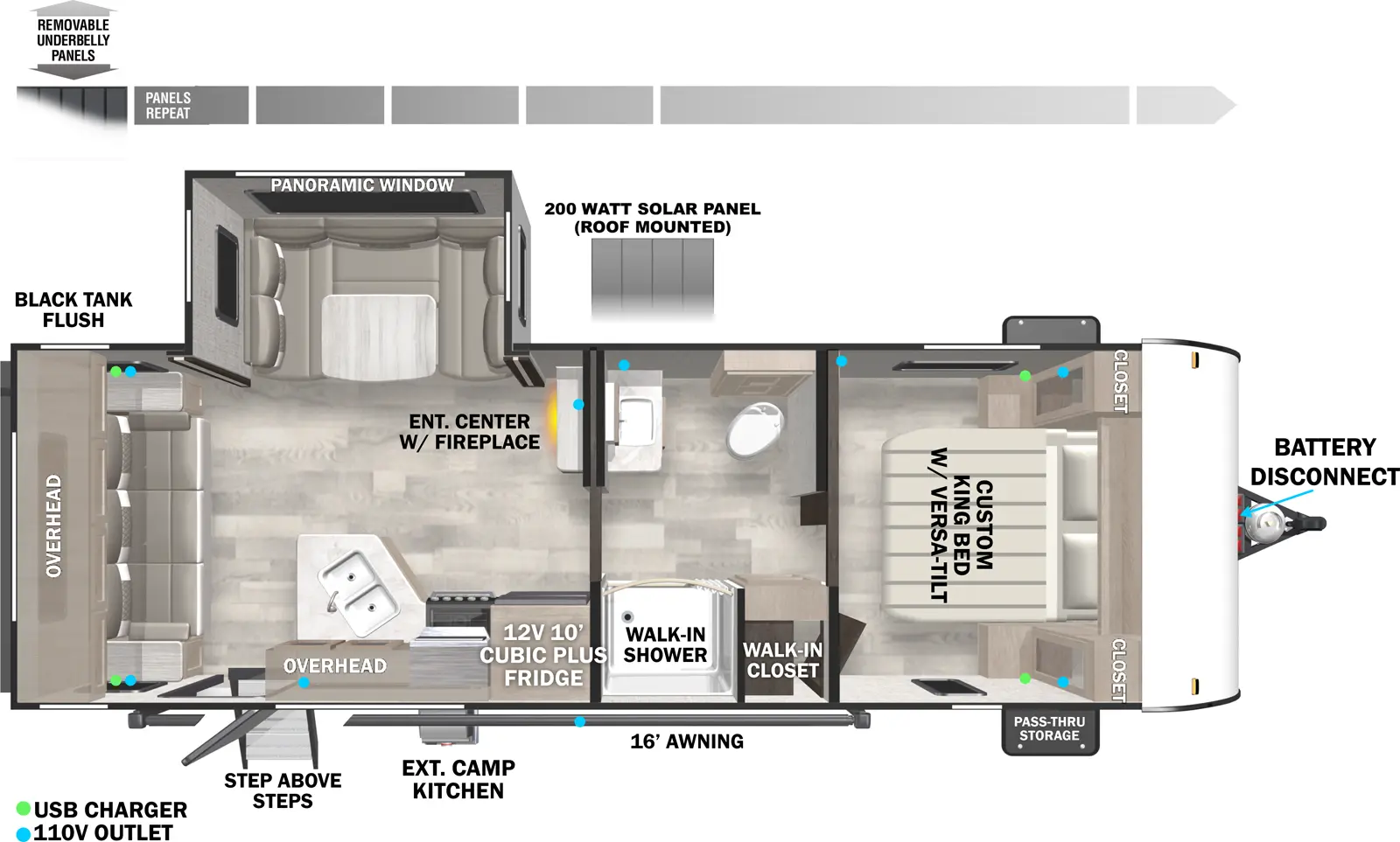 The Cruise Lite Northwest 24RLXL floorplan has one entry and one slide out. Exterior features include: metal exterior and 16' awning. Interiors features include: u-dinette, front bedroom, rear living and pass through bathroom.